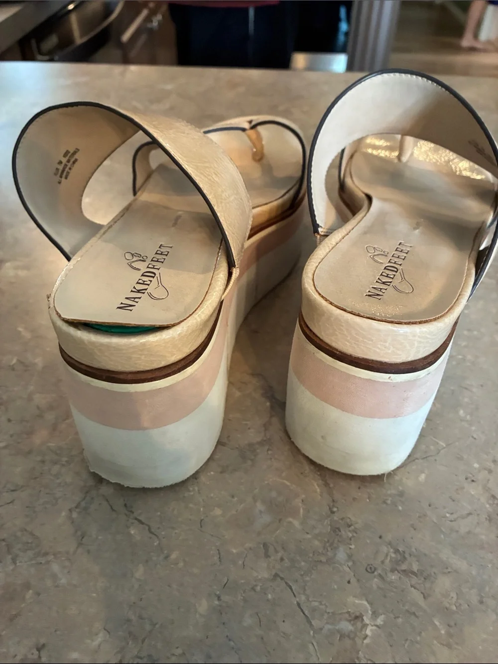 Naked Feet Cream Platform Slide Sandals with Pink Accent